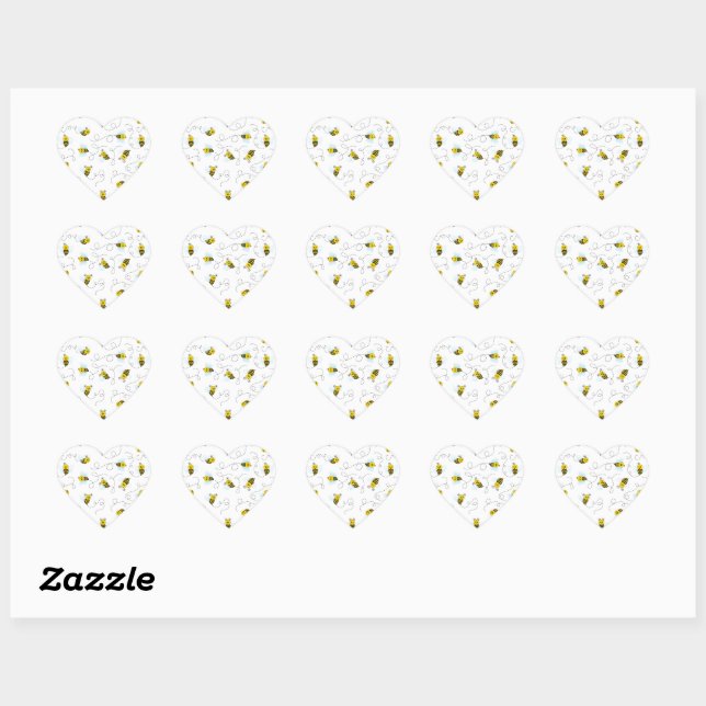 Bumblebee Flying Yellow Black Bumble Bee Heart Sticker (Sheet)