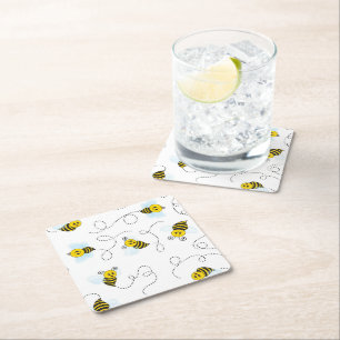 Bumblebee Flying Yellow Black Bumble Bee Square Paper Coaster