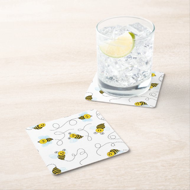 Bumblebee Flying Yellow Black Bumble Bee Square Paper Coaster (Insitu)