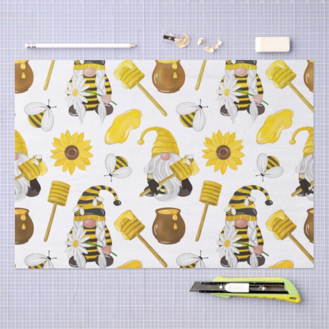 Bumblebee Gnomes & Sunflowers Pattern Tissue Paper (Craft)