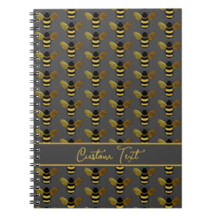 BUMBLEBEE GOLD BLACK BEE REPEATING PATTERN BROWN NOTEBOOK