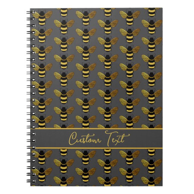 BUMBLEBEE GOLD BLACK BEE REPEATING PATTERN BROWN NOTEBOOK (Front)