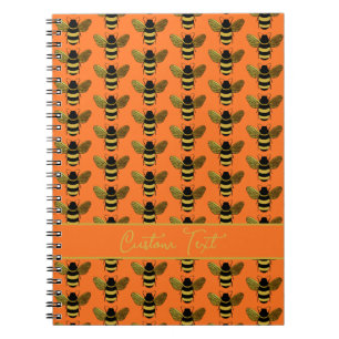 BUMBLEBEE GOLD BLACK BEE REPEATING PATTERN ORANGE NOTEBOOK
