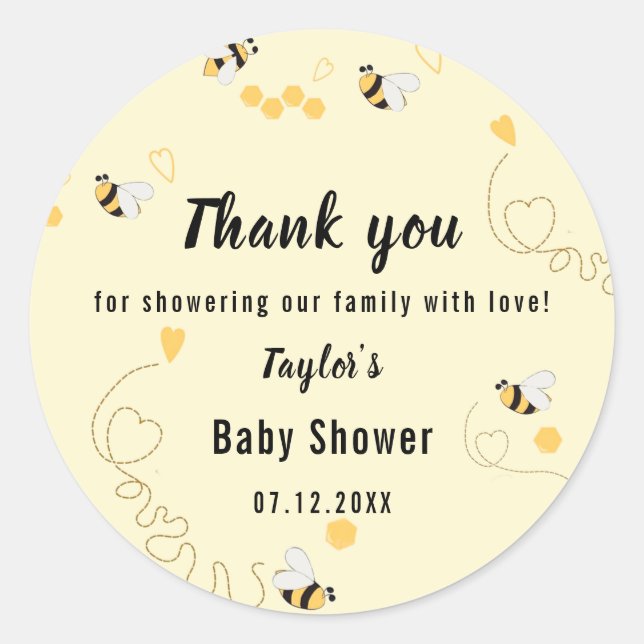 Bumblebee Honey Gender Neutral Baby Shower Classic Round Sticker (Front)