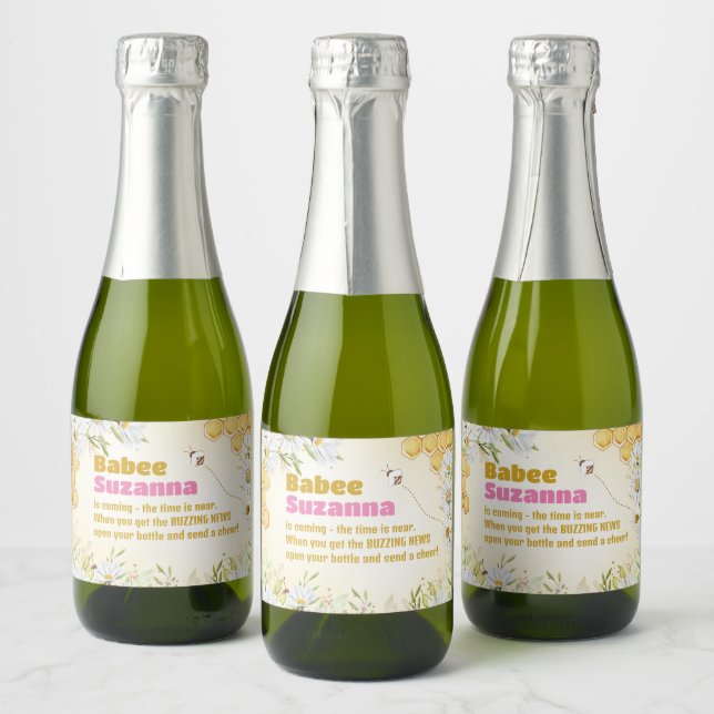 Bumblebee Honeybee Baby Shower Guest Favour Mini Sparkling Wine Label (Bottles)