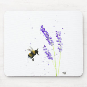 Bumblebee insect Bee Lavender watercolor floral Mouse Mat