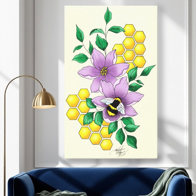 Bumblebee Lavender Flowers Yellow Canvas Print (Creator Uploaded)