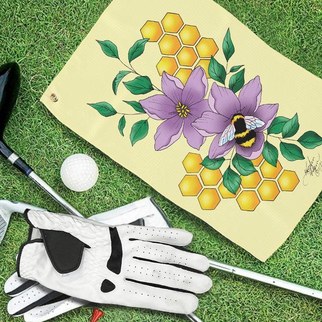 Bumblebee Lavender Flowers Yellow Golf Towel (Creator Uploaded)