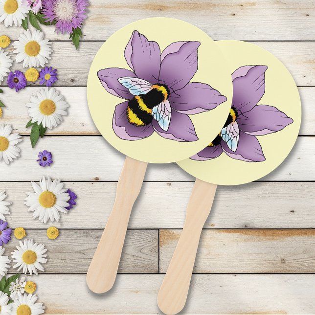 Bumblebee Lavender Flowers Yellow Hand Fan (Creator Uploaded)