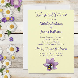 Bumblebee Lavender Flowers Yellow Invitation