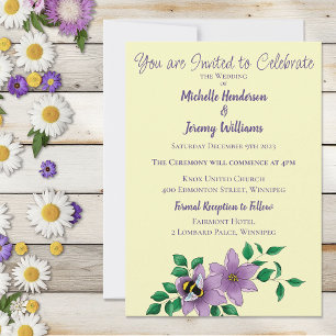 Bumblebee Lavender Flowers Yellow Invitation