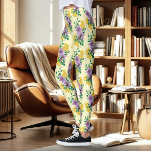 Bumblebee Lavender Flowers Yellow Leggings