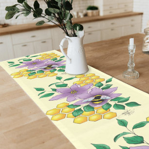 Bumblebee Lavender Flowers Yellow Long Table Runner
