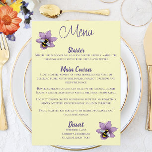 Bumblebee Lavender Flowers Yellow Menu