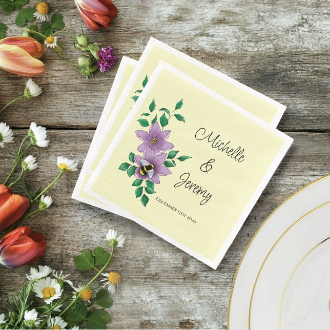 Bumblebee Lavender Flowers Yellow Napkin (Creator Uploaded)