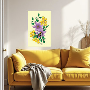 Bumblebee Lavender Flowers Yellow Poster