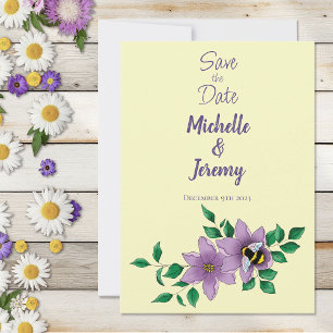 Bumblebee Lavender Flowers Yellow Save The Date
