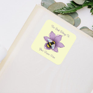 Bumblebee Lavender Flowers Yellow  Square Sticker