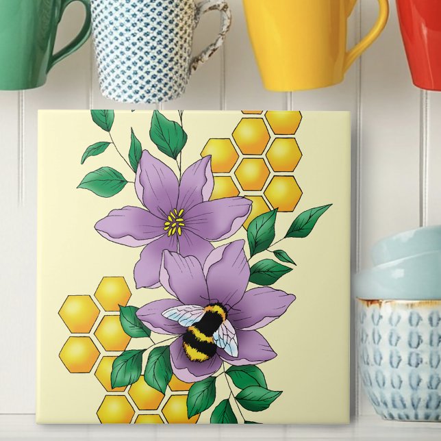 Bumblebee Lavender Flowers Yellow Tile (Creator Uploaded)
