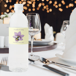bumblebee Lavender Flowers Yellow Water Bottle Label