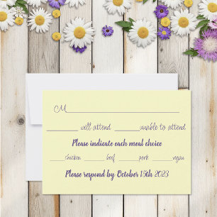 Bumblebee Lavender Flowers Yellow Wedding RSVP Card