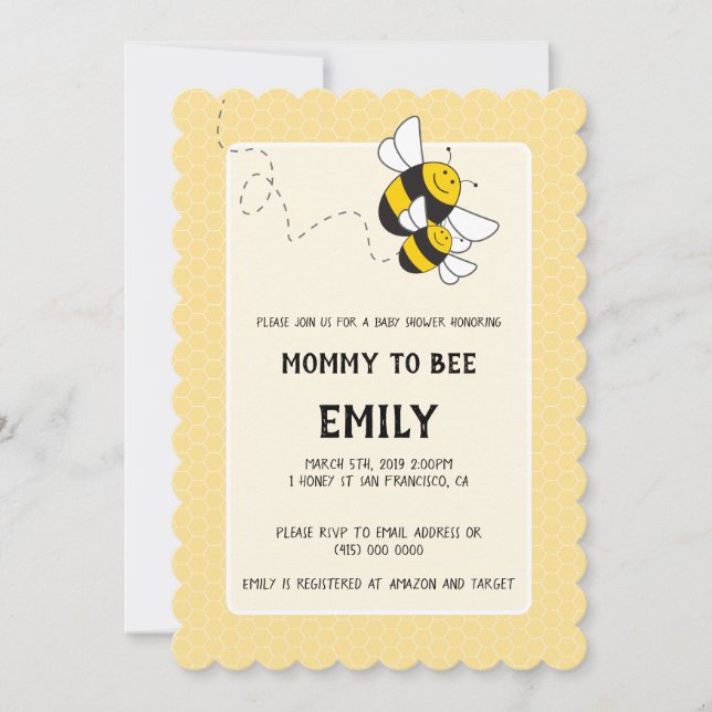 Bumblebee mummy to be baby shower invitation (Front)