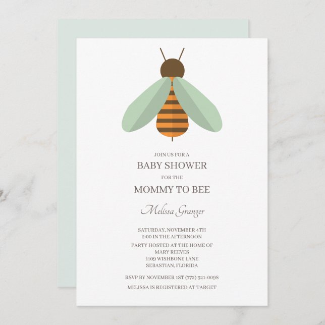 Bumblebee Mummy To Bee Baby Shower Invitation (Front/Back)