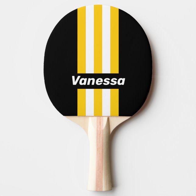 Bumblebee Nostalgic Pin Stripes with Name Ping Pong Paddle (Front)