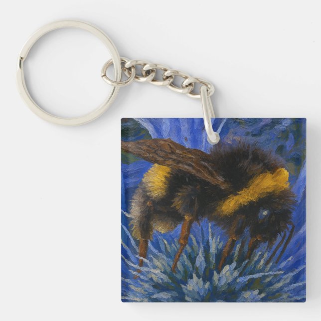 Bumblebee on Blue Thistle Key Ring (Front)