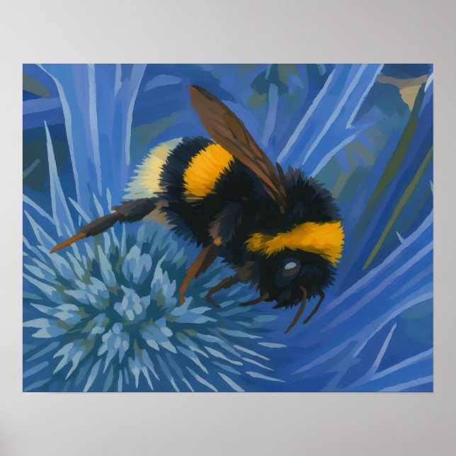Bumblebee on Blue Thistle Poster (Front)