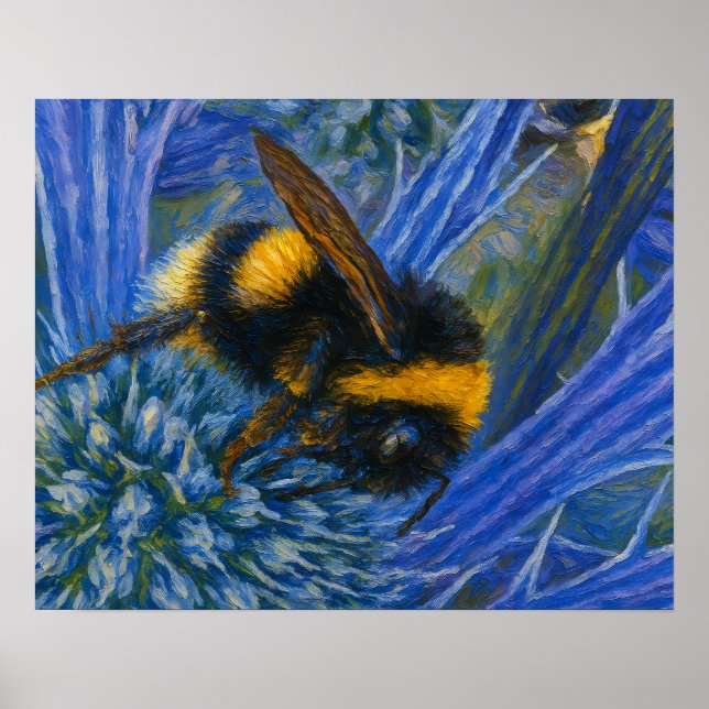 Bumblebee on Blue Thistle Poster (Front)