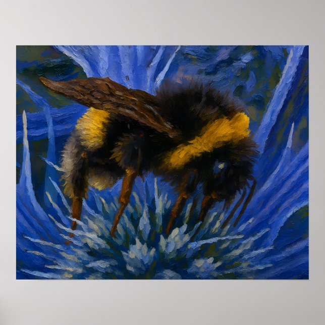 Bumblebee on Blue Thistle Poster (Front)