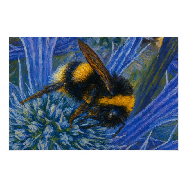 Bumblebee on Blue Thistle Poster (Front)