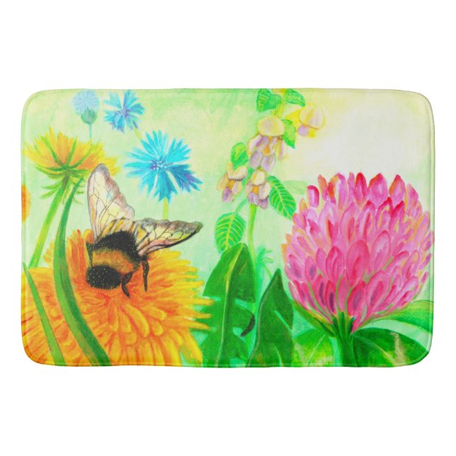 Bumblebee on dandelion  bath mat (Front)