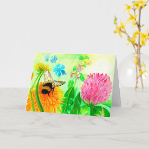 Bumblebee on dandelion Birthday Card