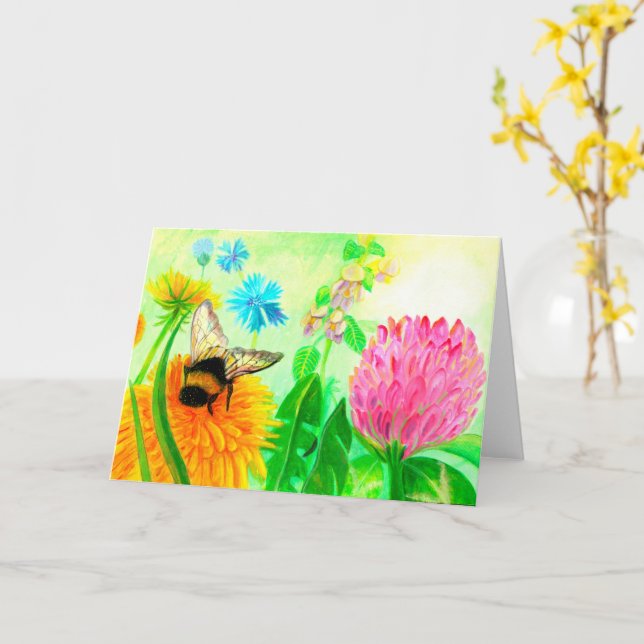 Bumblebee on dandelion Birthday   Card (Yellow Flower)