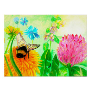 Bumblebee on dandelion poster