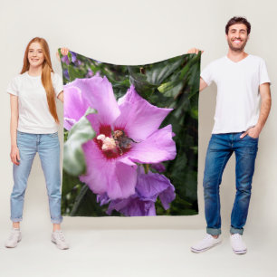 Bumblebee on Hibiscus Flower Fleece Blanket