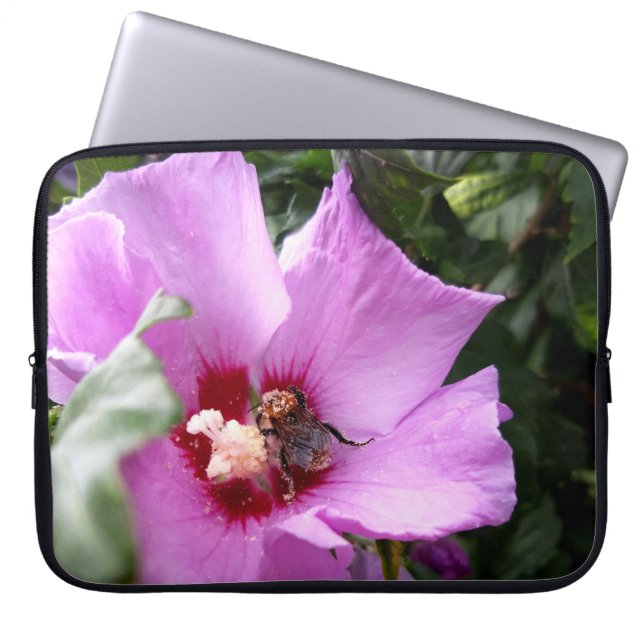 Bumblebee on Hibiscus Flower Laptop Sleeve (Front)