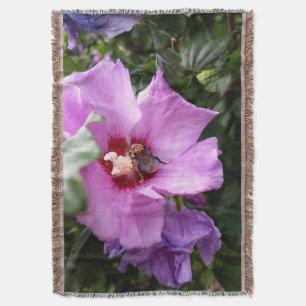 Bumblebee on Hibiscus Flower Throw Blanket