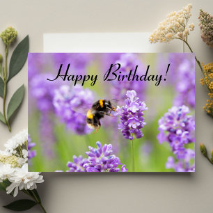Bumblebee On Lavender Happy Birthday Card