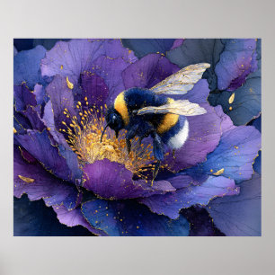 Bumblebee on Purple Flower Poster