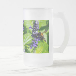 Bumblebee On Salvia Frosted Glass Beer Mug