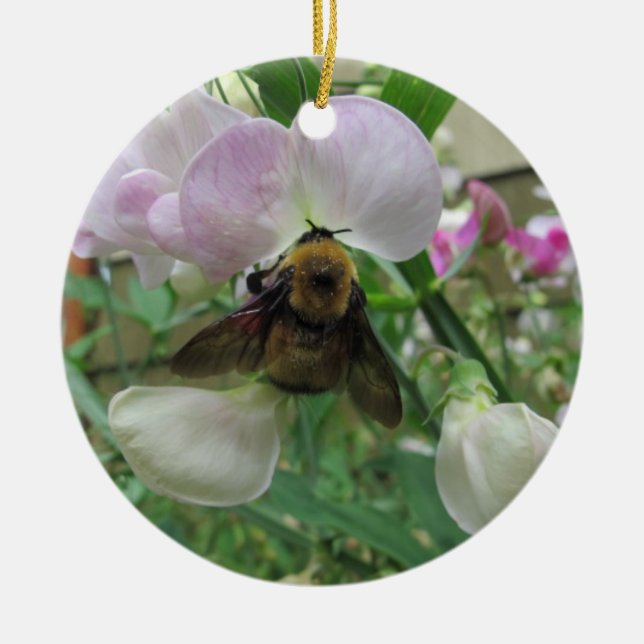 Bumblebee on Sweet Pea Ceramic Tree Decoration (Front)