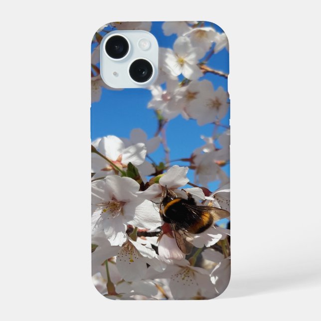 Bumblebee on wild cherry bloom iPhone 15 case (Back)