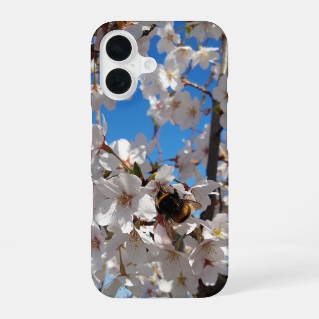 Bumblebee on wild cherry bloom iPhone 16 case (Back)