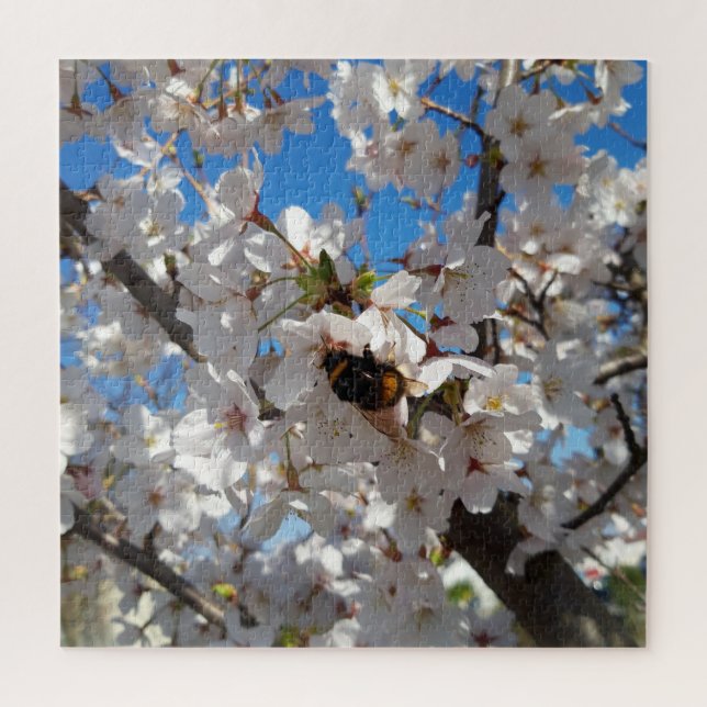 Bumblebee on wild cherry bloom jigsaw puzzle (Vertical)
