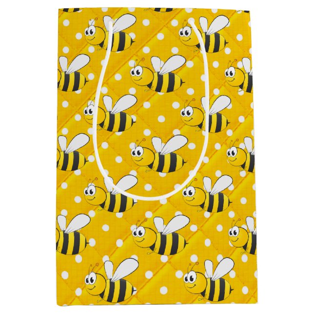 Bumblebee On Yellow and White Polka Dots   Medium Gift Bag (Front)