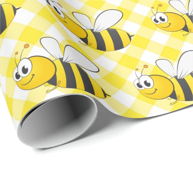 Bumblebee On Yellow Gingham  Wrapping Paper (Roll Corner)