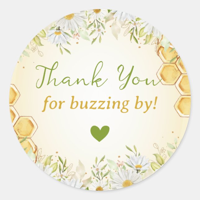 Bumblebee Party Thank You for Buzzing By Bee Guest Classic Round Sticker (Front)